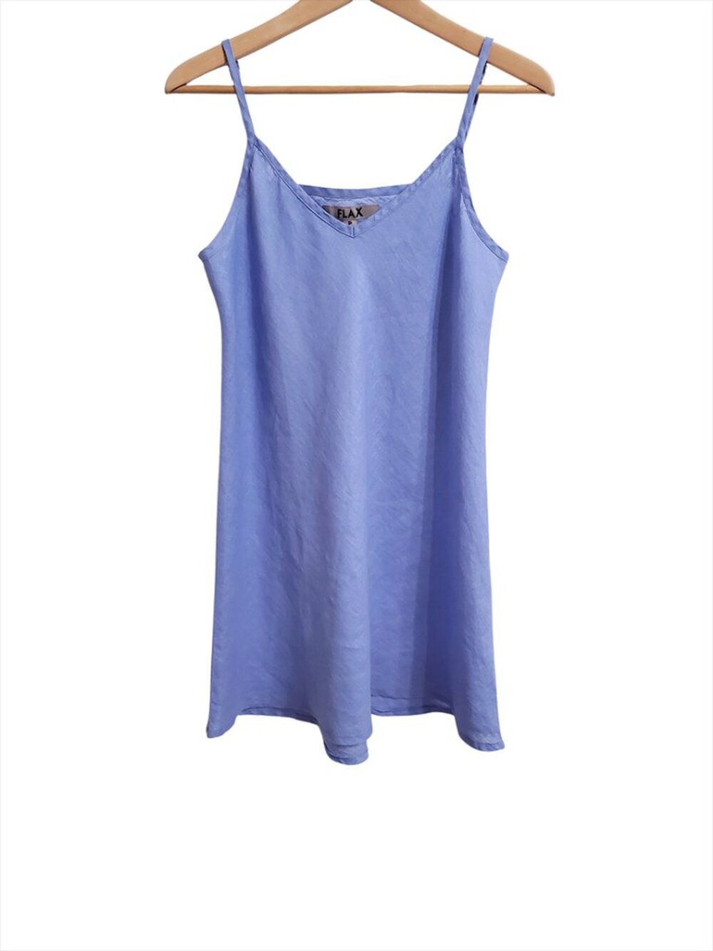 FLAX Womens Mini Linen Dress Straps Size P 4-6 Periwinkle Blue Breathable